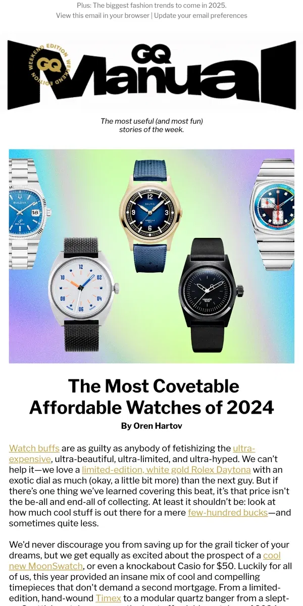 Email from GQ. Treat Yourself to a Covetable Affordable Watch