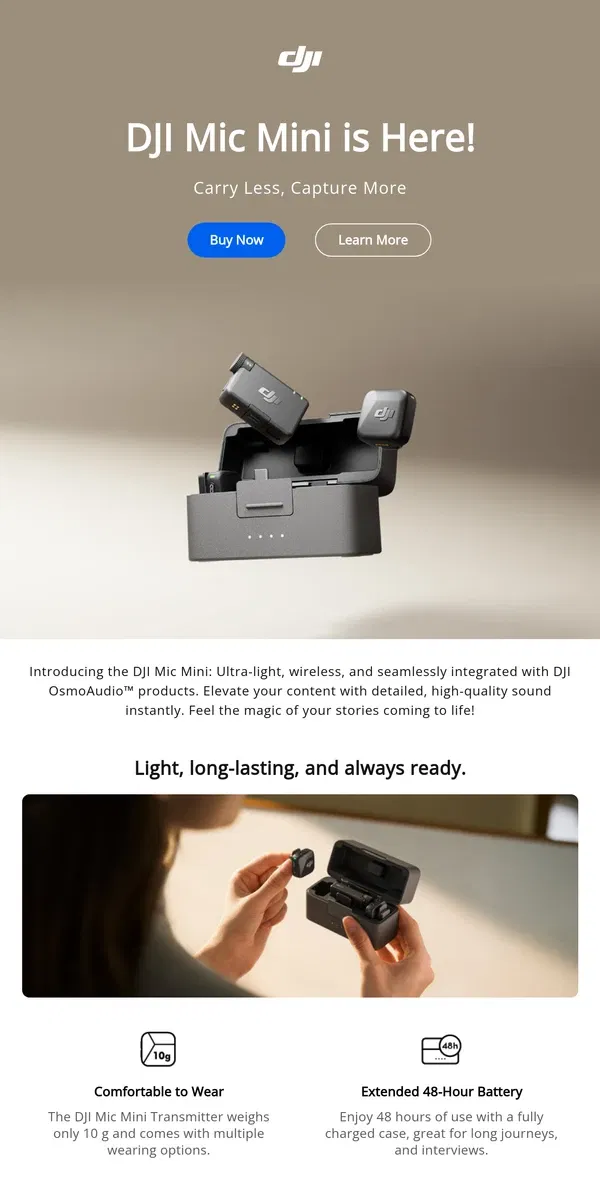 Email from DJI. NEW: DJI Mic Mini is Here!