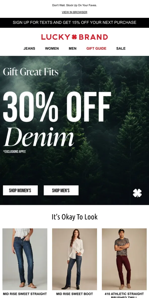 Email from Lucky Brand. Need New Jeans? 👖 They're 30% Off