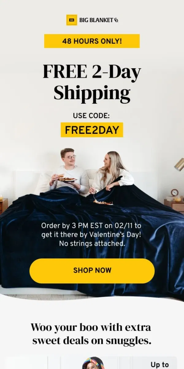 Email from Big Blanket Co. Free 2-Day Shipping →