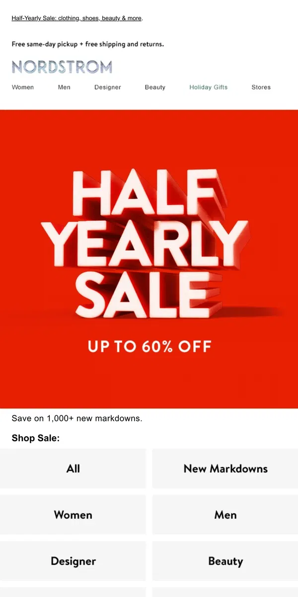 Email from Nordstrom. 1,000+ new markdowns up to 60% off