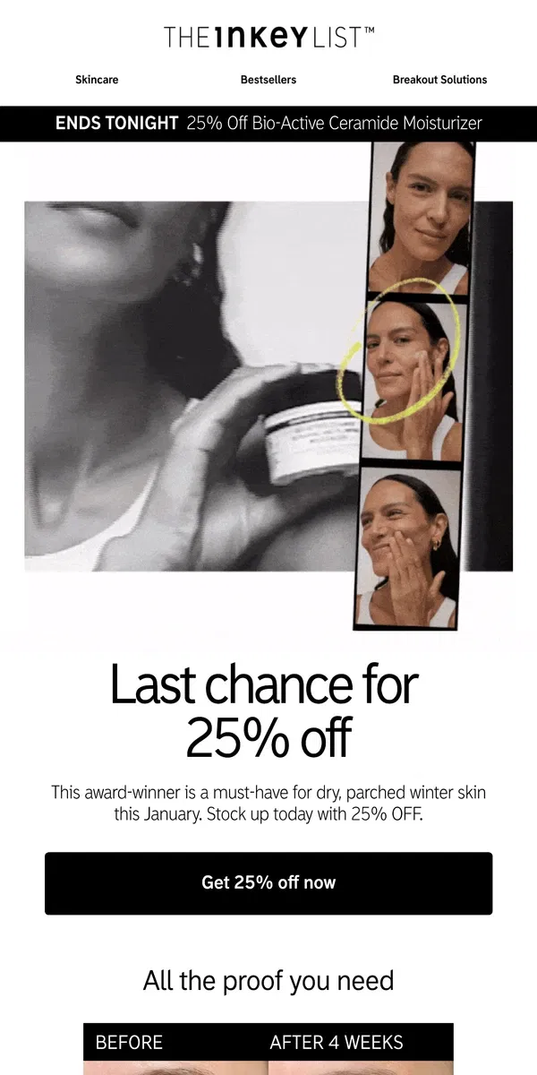 Email from The INKEY List. Final call 📣 25% off our bestselling moisturizer