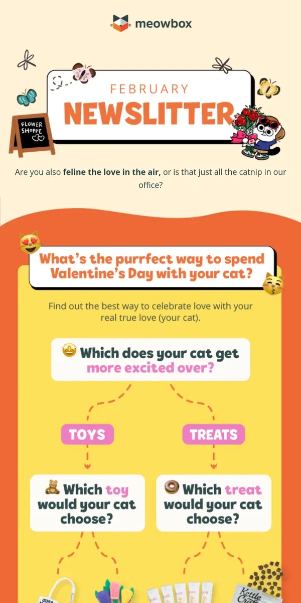 Email from meowbox. We made the purrfect Valentine’s plans for you and your cat 💘 🧸