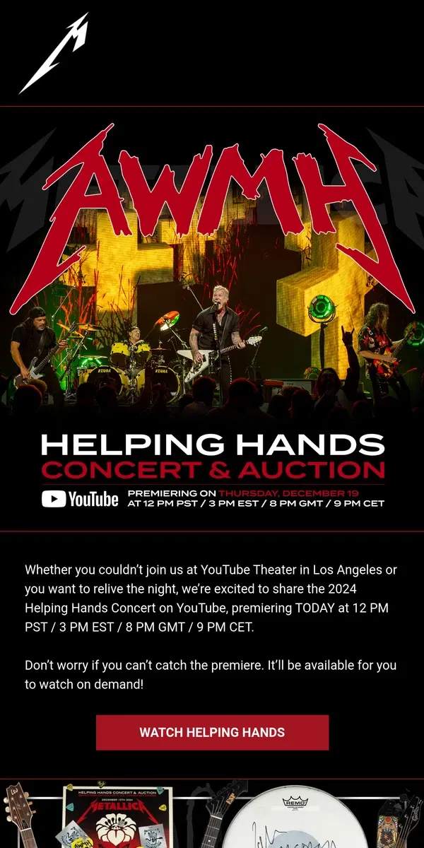 Email from Metallica. 📽️ Watch The Helping Hands Concert On YouTube TODAY!