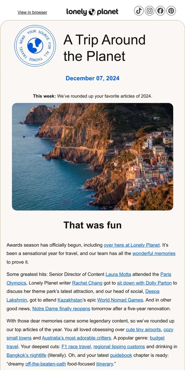 Email from Lonely Planet. Your 2024 recap is here