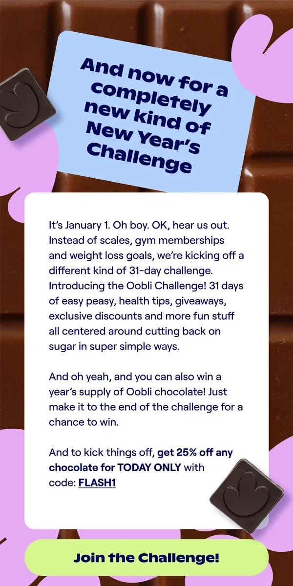 Email from Oobli. New Year, New Challenge