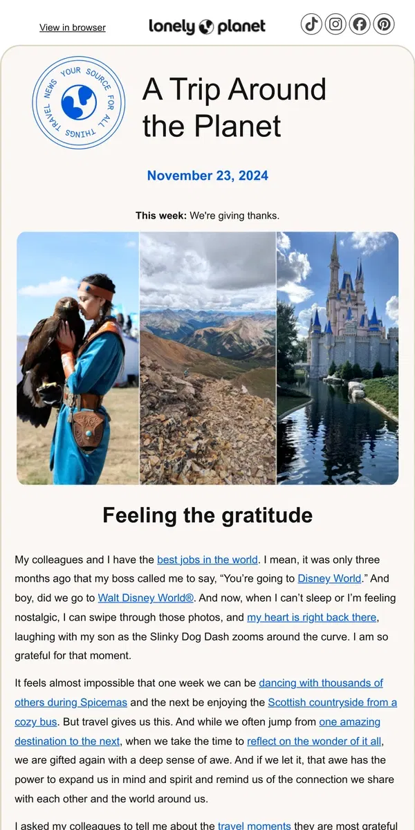 Email from Lonely Planet. An attitude of gratitude