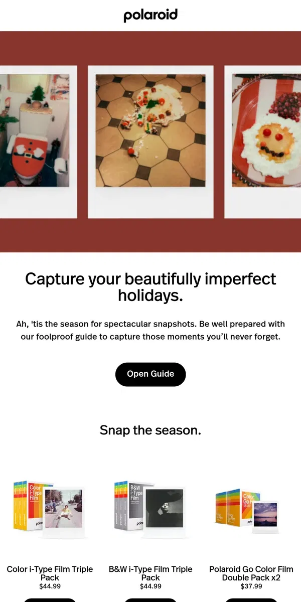 Email from Polaroid. Top tips for capturing the season.