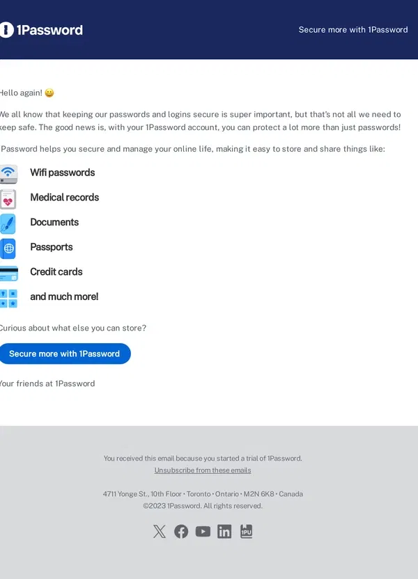 Email from 1Password. Protect more than passwords 🛡