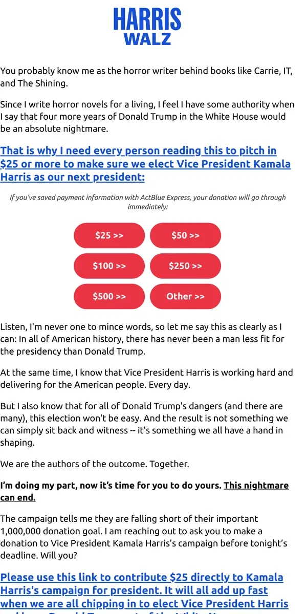 Email from Kamala Harris. Nightmare