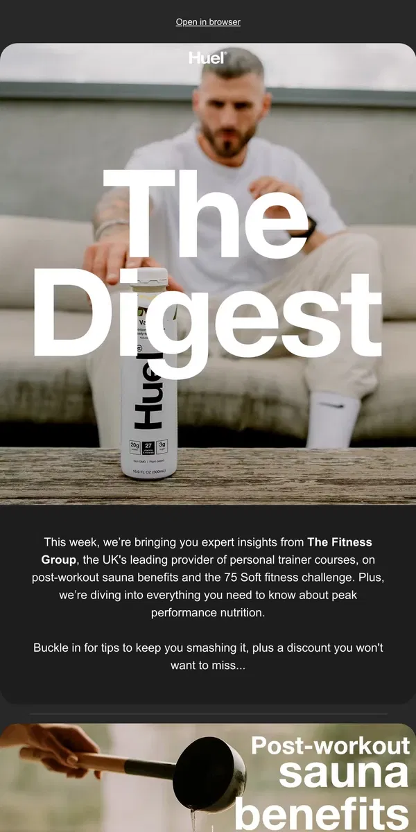 Email from Huel. Post-workout sauna: yes or no? 🥵