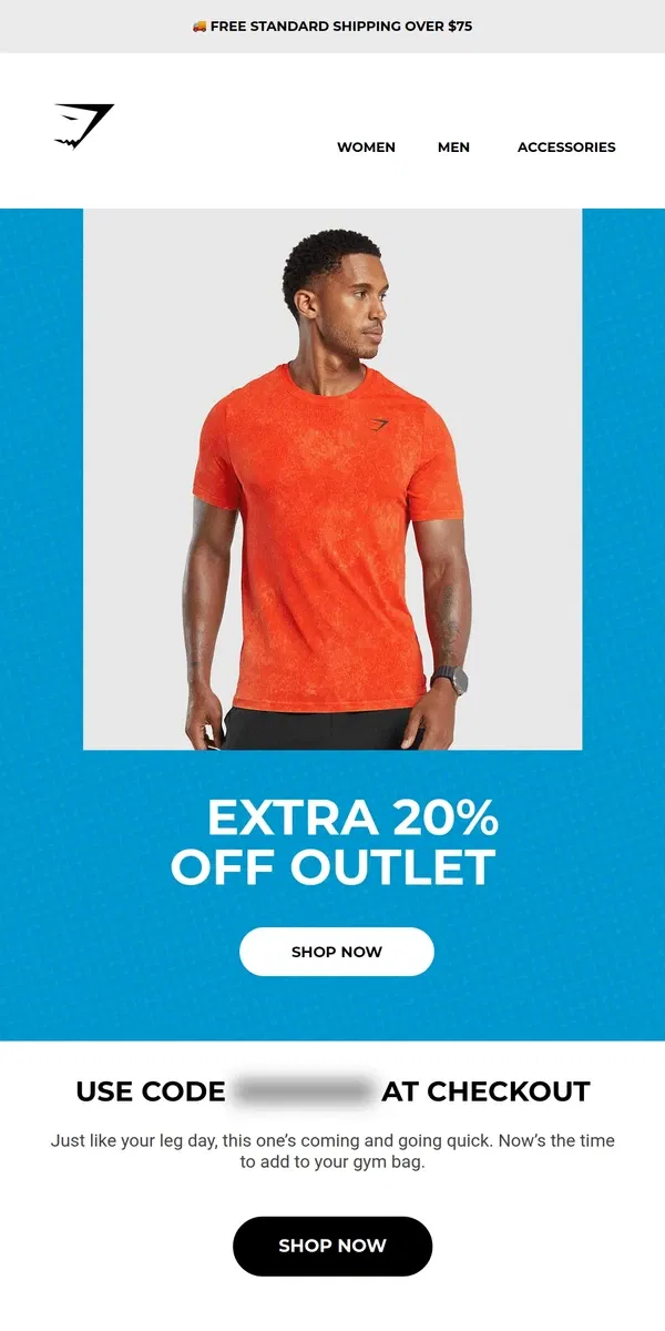 Email from Gymshark. Get an extra 20% off the outlet