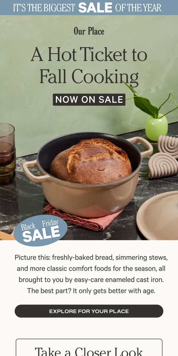 Email from Our Place. Easy-to-use cast iron ON SALE. Not a typo 💁🏽‍♀️