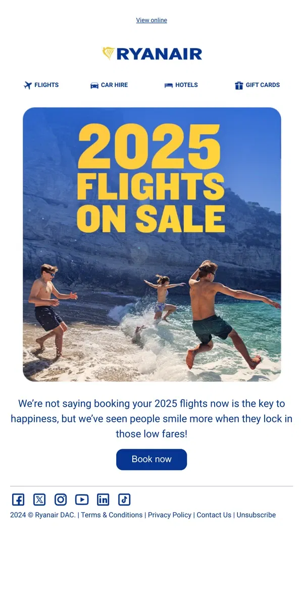 Email from Ryanair. 2025 Flights on sale 🚨