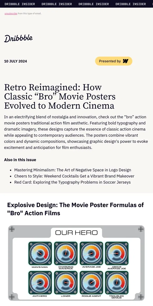 Email from Dribbble. 🍿 The Secrets Behind Bold Movie Posters, Sleek Logos, and Soccer Typography