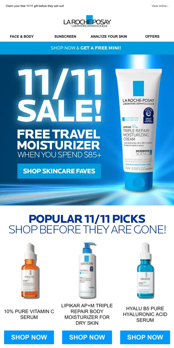 Email from La Roche-Posay. FREE Travel Triple Repair Moisturizer Cream Inside.