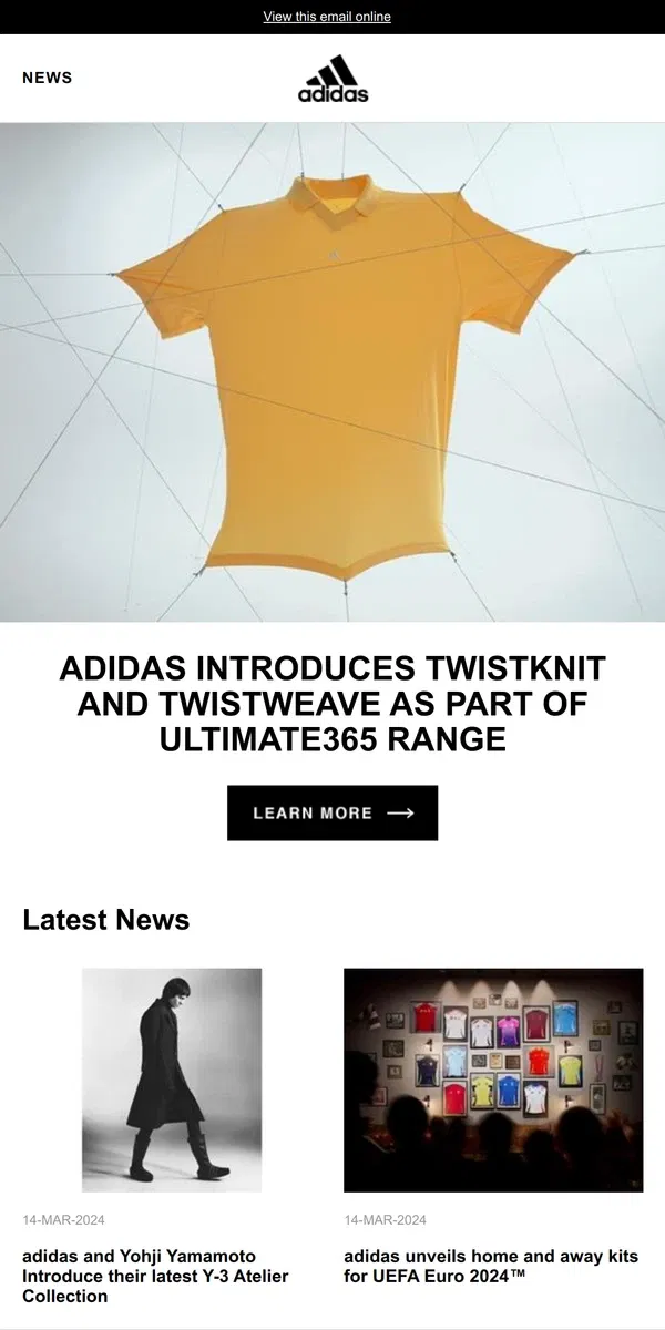 Email from Adidas. adidas Introduces TWISTKNIT and TWISTWEAVE as Part of Ultimate365 Range