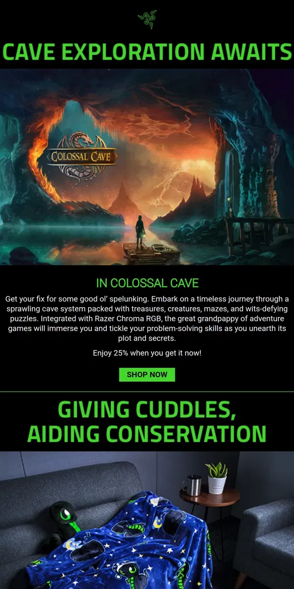 Email from Razer. Featured Game: Colossal Cave