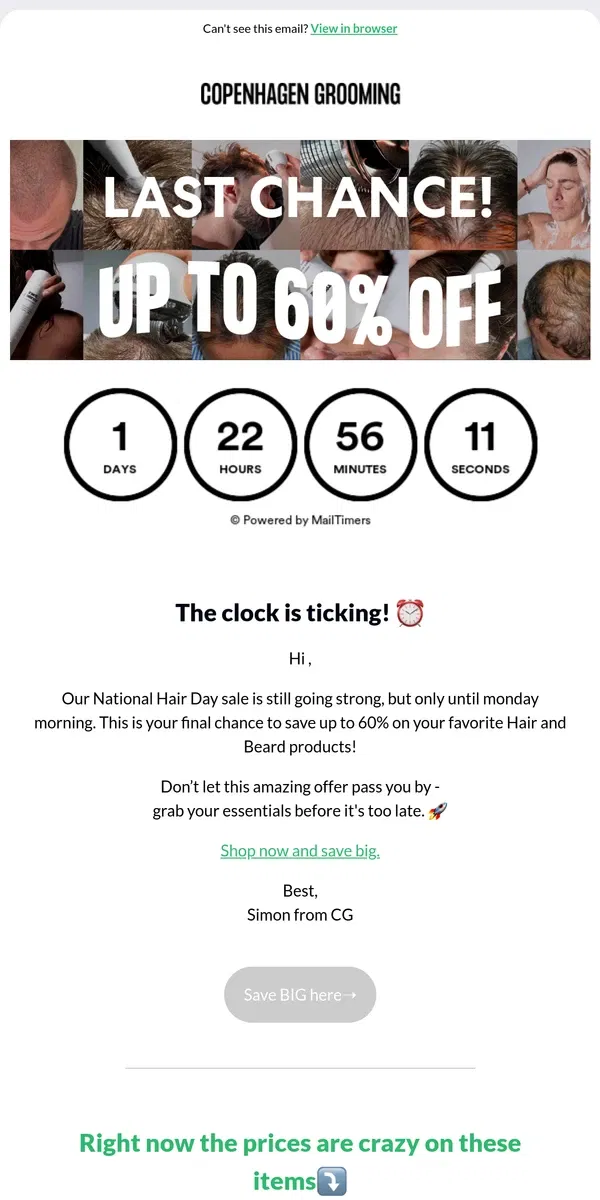 Email from Copenhagen Grooming. Last chance: National Hair Day end this weekend