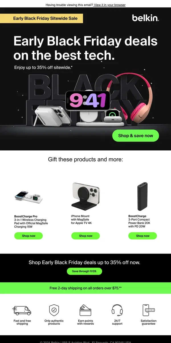 Email from Belkin. Get first dibs on Early Black Friday deals 🙌