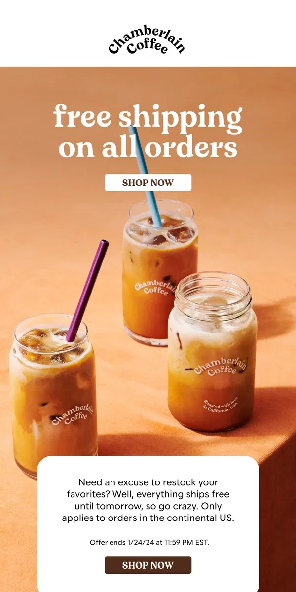 Email from Chamberlain Coffee. ...free shipping?!