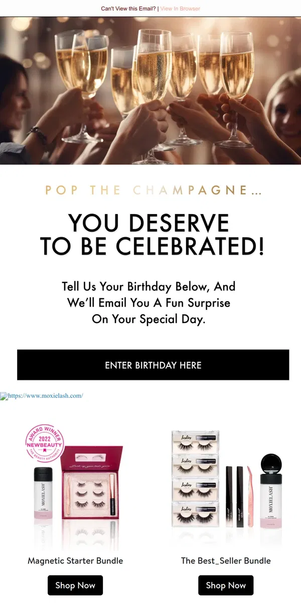 Email from MoxieLash. INVITE: Your Birthday