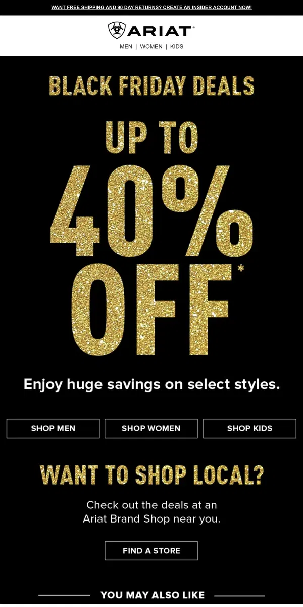 Email from Ariat. Up to 40% Off