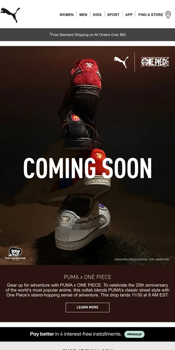 Email from Puma. Get Ready, PUMA x ONE PIECE Is Back