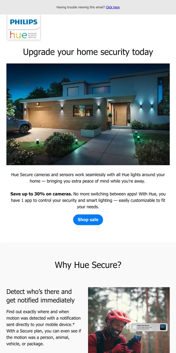 Email from Philips Hue. Up to 30% off Secure cameras