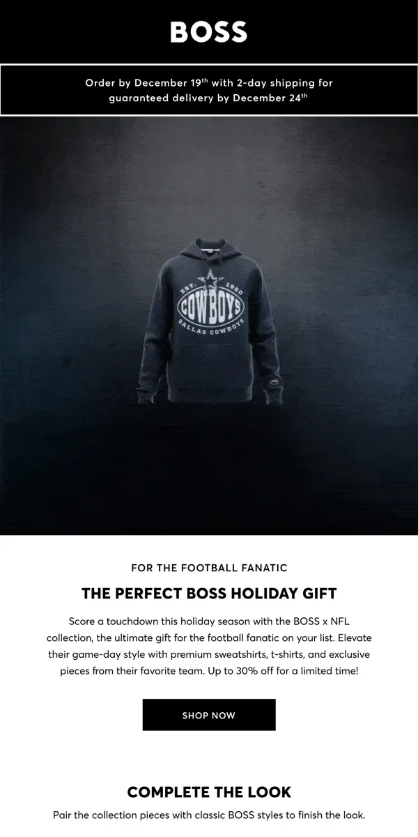 Email from HUGO BOSS. BOSS x NFL: Game-Changing Gifts