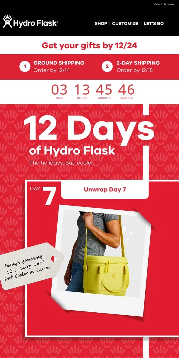 Email from Hydro Flask. The holidays. But cooler.