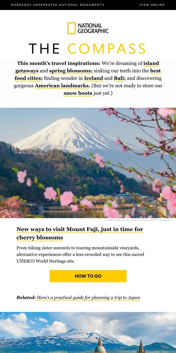 Email from National Geographic. Warm islands, hot food—top spots to shake off winter now