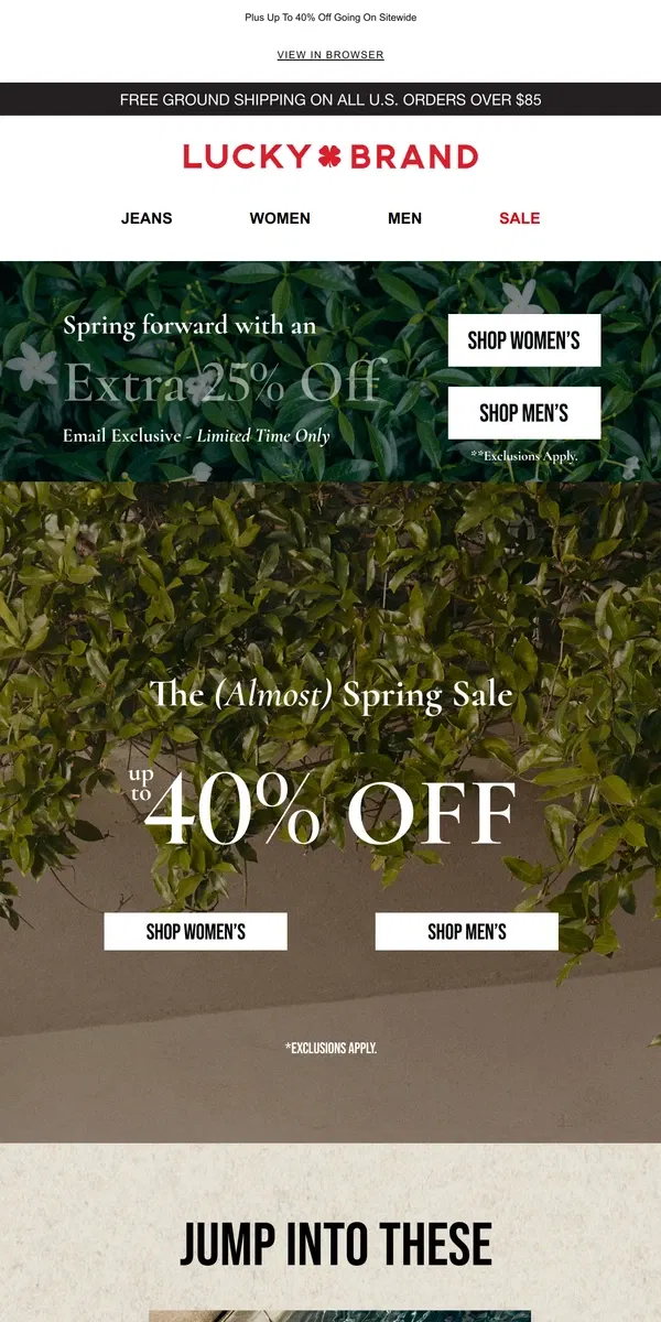 Email from Lucky Brand. Spring Forward With An EXTRA 25% OFF