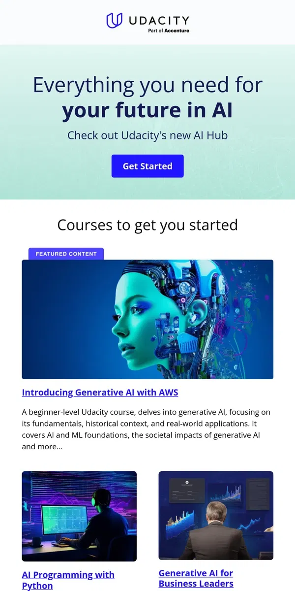 Email from Udacity. Introducing the Udacity AI Hub