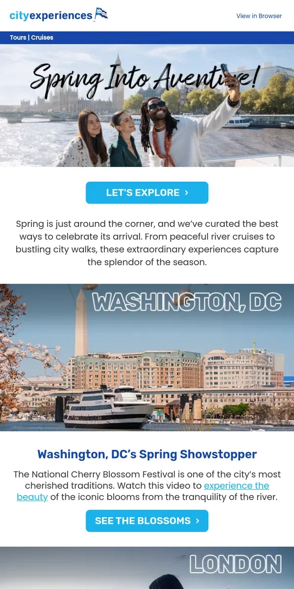 Email from City Experiences. 🌷Spring Adventures Start Here!