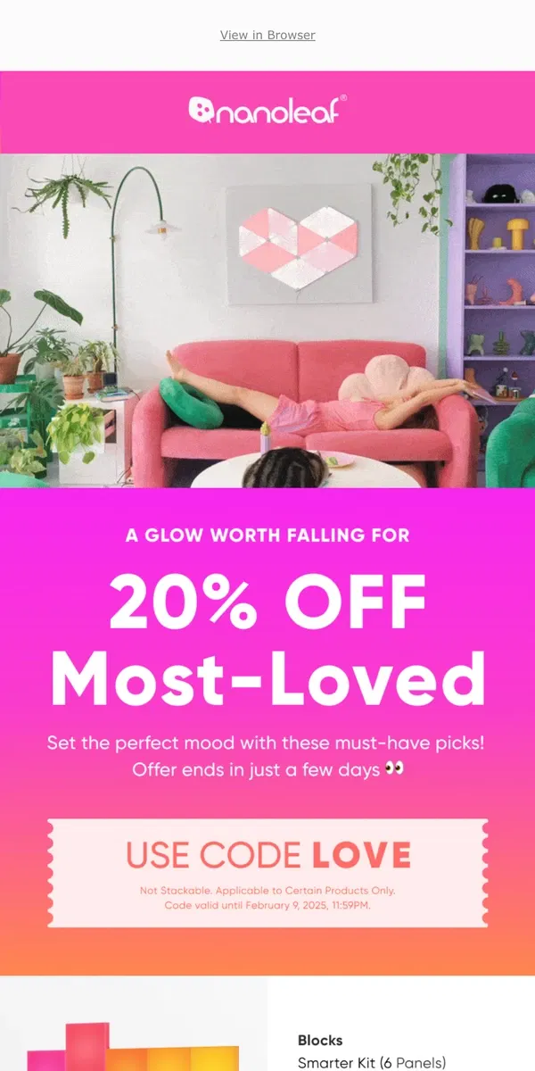 Email from Nanoleaf. 2 Days Left: Valentine's Day Discount 💝