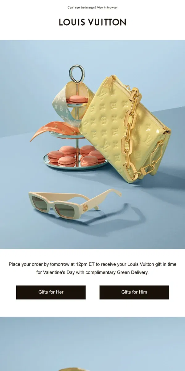 Email from Louis Vuitton. Complimentary Delivery For Valentine's Day