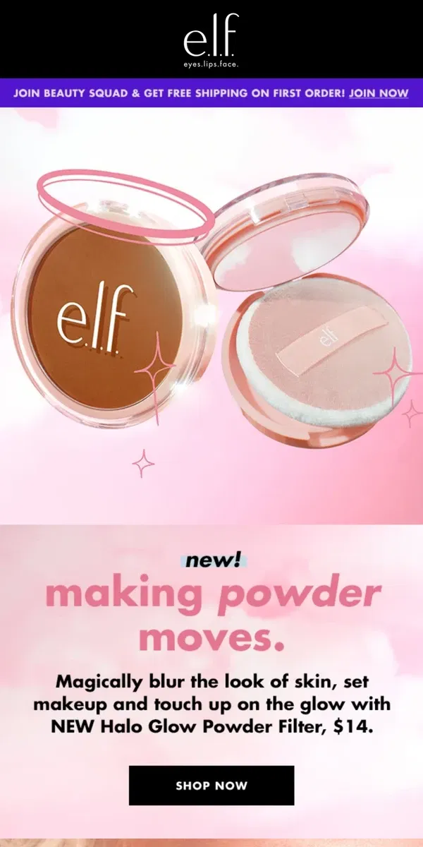 Email from e.l.f.. 3 ways to wear NEW Halo Glow Powder Filter 💖				 