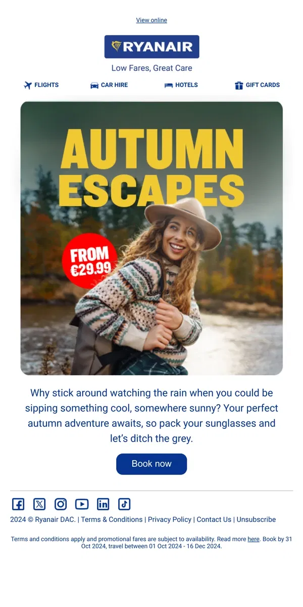 Email from Ryanair. Book your Autumn adventure🍁