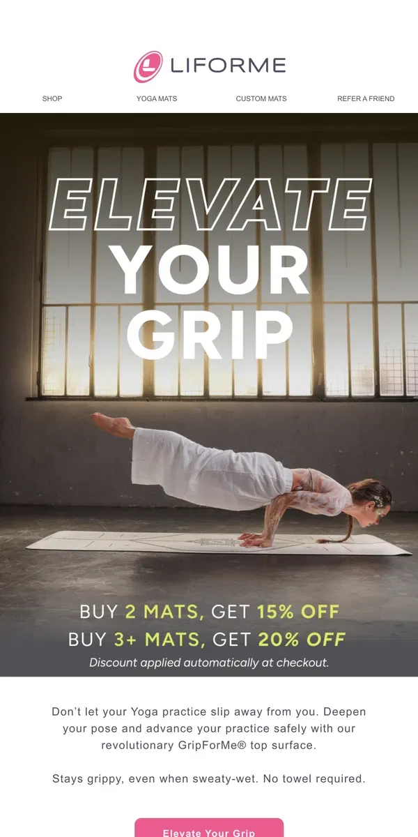 Email from Liforme. Slipping out of your Downward Dog?