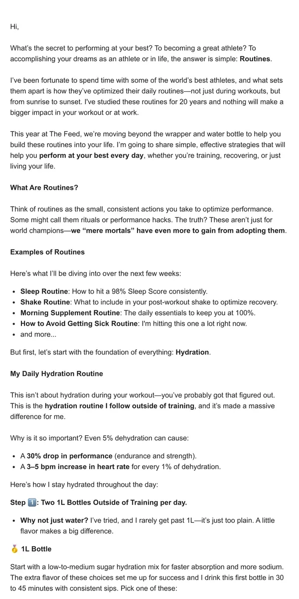 Email from The Feed. The Secret to Success: Routines