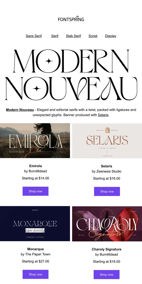 Email from Fontspring. Modern Nouveau | Fontface