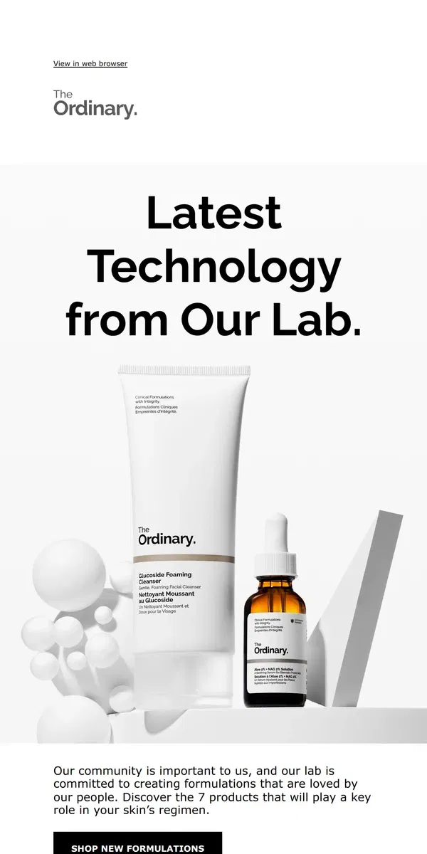 Email from The Ordinary. Consider these innovations from our lab.