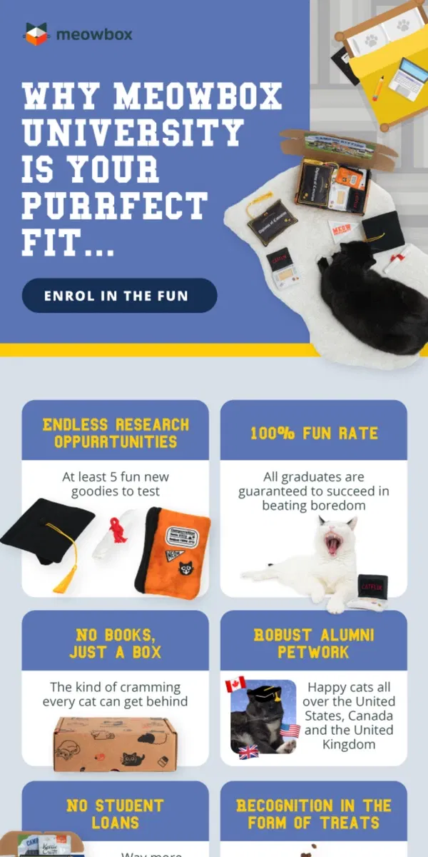 Email from meowbox. Last chance to register for meowbox University 🎓📜