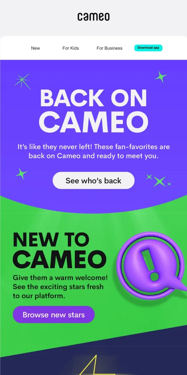 Email from Cameo. Read all about it 📢