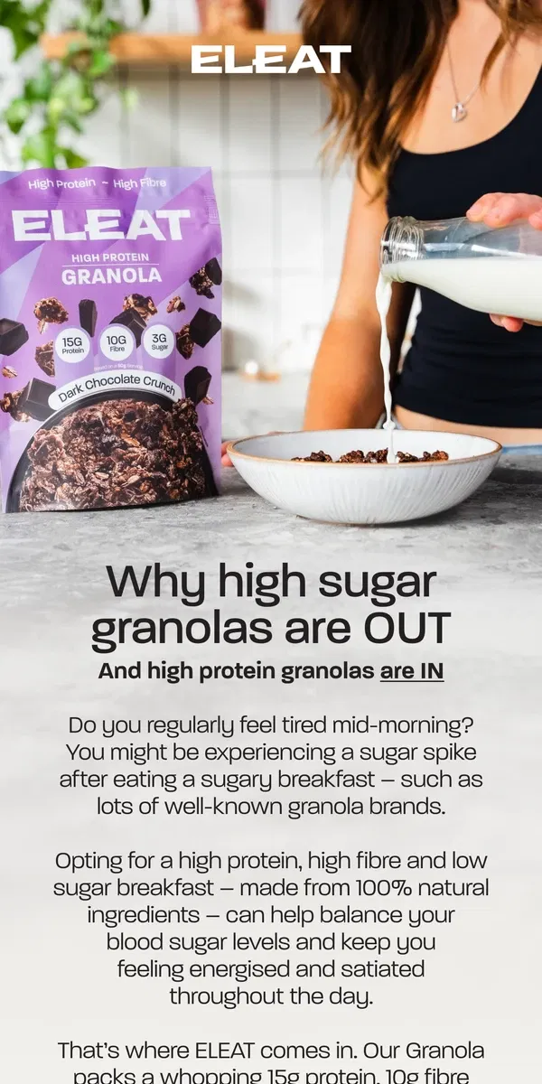 Email from ELEAT. Experiencing sugar spikes after breakfast?