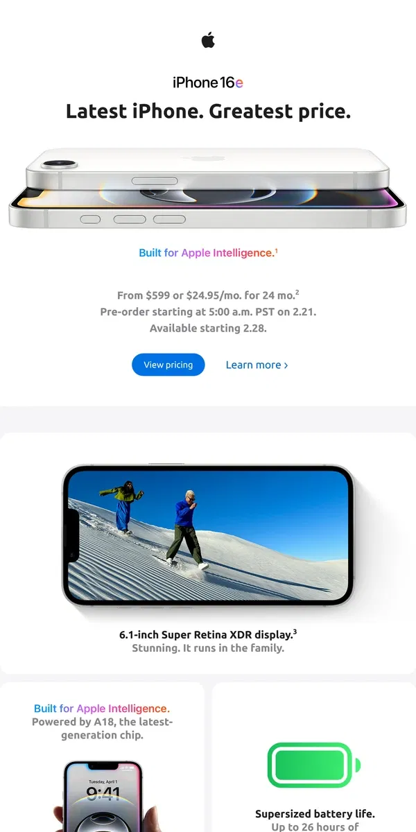 Email from Apple. Introducing the new iPhone 16e.