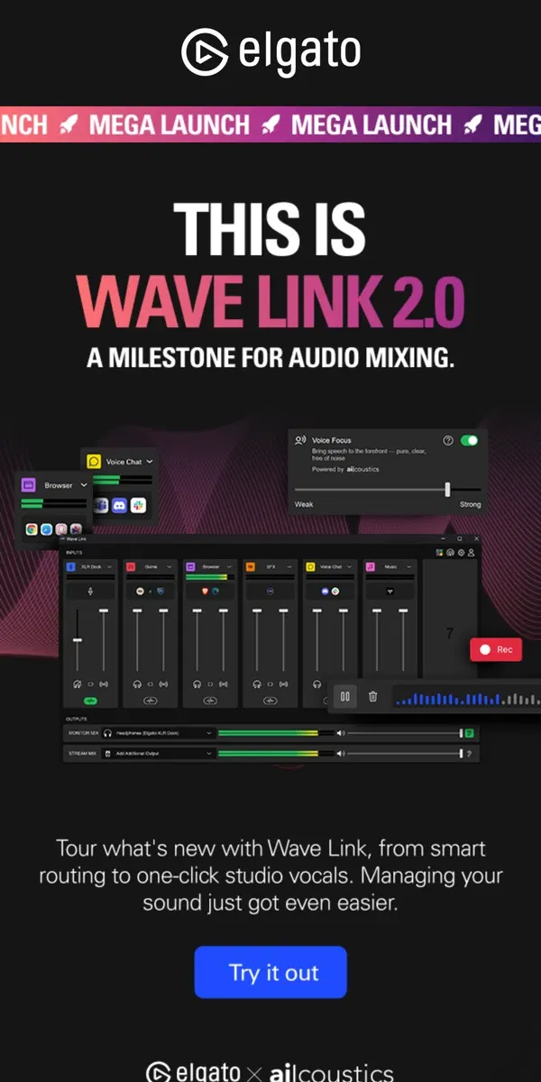 Email from Elgato. Wave Link 2.0 is here