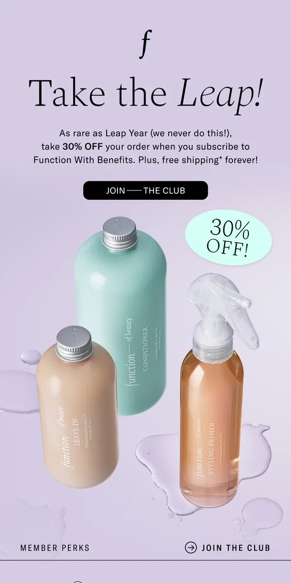 Email from Function of Beauty. 30% off sitewide when you subscribe!