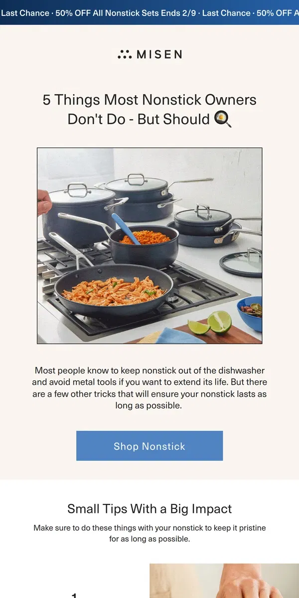 Email from Misen. 5 Easy Things That'll Extend The Life of Your Nonstick